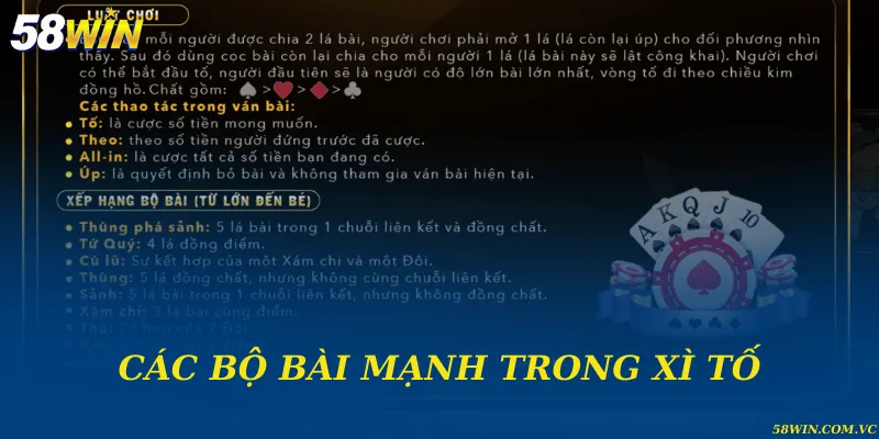 Xì Tố Là Gì – Kiến Thức Cốt Lõi Người Chơi Cần Biết Các bộ bài mạnh trong xì tố